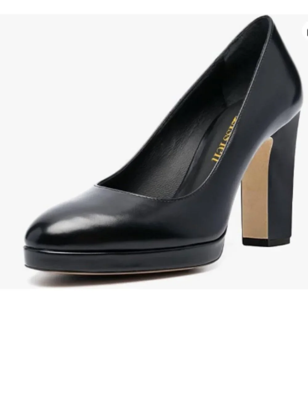 miss left Black Platform Closed Almond Toe Pumps Slip On Block Heels Shoe